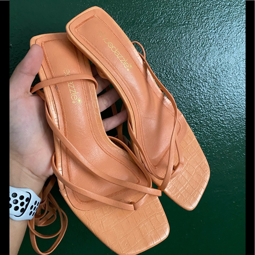 shoe dazzle coral lace up healed sandal